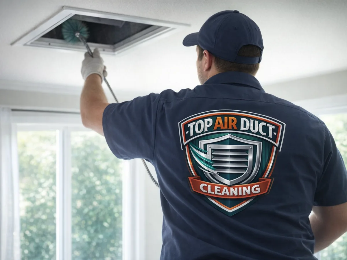 air duct cleaning technician on the job in Houston, TX